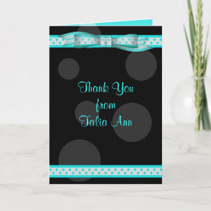 Aqua Black Polka Dot Ribbon Bat Mitzvah Vielen Dan Dankeskarte