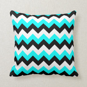 Aqua Black und White Zigzag Kissen