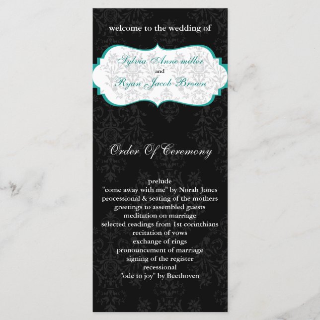 Aqua Black Wedding Programm (Vorderseite)