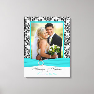 Aqua, Black, White Damask Wedding Leinwand