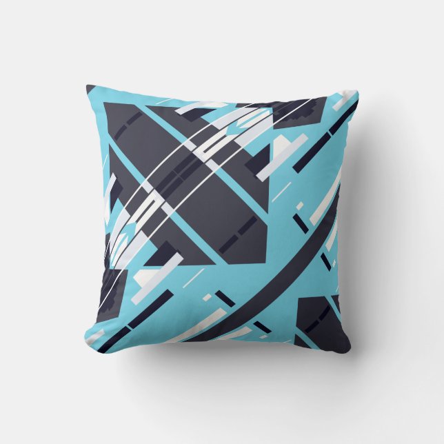 Aqua Black White Gray Diagonal Southwest Art Look Kissen (Vorderseite)