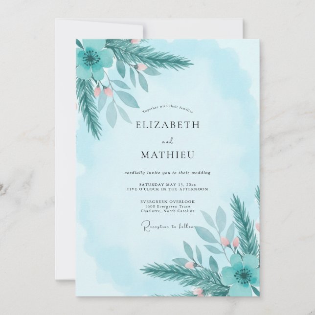 Aqua-Blatt-Sage-Hochzeit Einladung (Vorderseite)