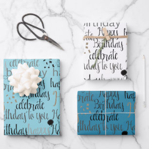 Aqua Blau Alles Gute zum Geburtstag Geschenkpapier Set