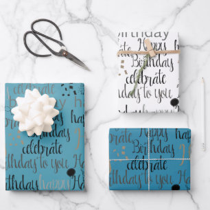 Aqua Blau Alles Gute zum Geburtstag   Geschenkpapier Set