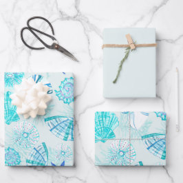 Aqua-blau-aquamarine Aquarellfarbe gemischte Musch Geschenkpapier Set