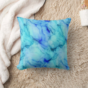 Aqua-Blau-Aquarell Fluid-Marmor Kissen