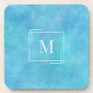 Aqua Blau Aquarell Monogramm Beverate Untersetzer