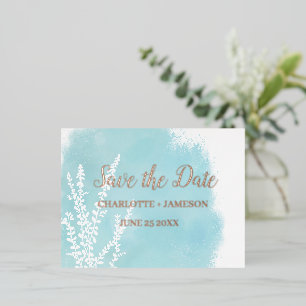 Aqua Blau Botanische Aquarell-Wäsche    Folie Einladungspostkarte