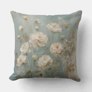 Aqua Blau Creme Beige Türkis Blumenmuster Kissen