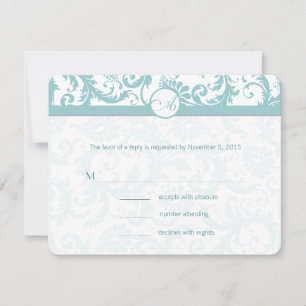 Aqua Blau Damast Wirbel Hochzeitseinladung RSVP Karte