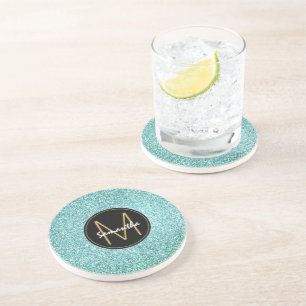 Aqua Blau Faux Glitter Name Getränkeuntersetzer