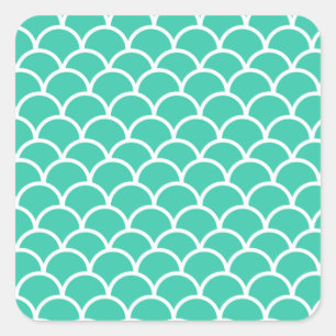 Aqua Blau Fischschuppenmuster Quadratischer Aufkleber