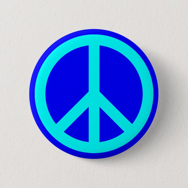 Aqua Blau Friedenssymbol Button (Vorderseite)