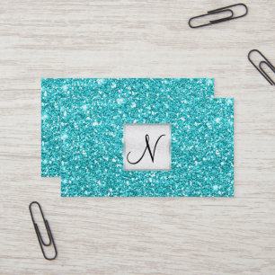 Aqua Blau Glitter Chic Glam Glitzy Salon Spa Visitenkarte