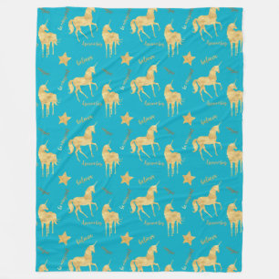 Aqua Blau Gold Magisches Einhorn Geburtstag Fleecedecke