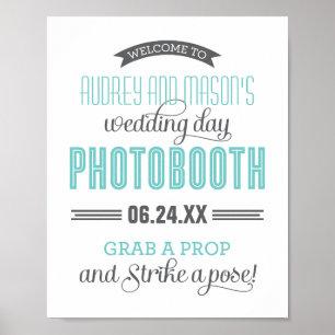Aqua Blau Grau Individuelles Hochzeitsfotoautomate Poster