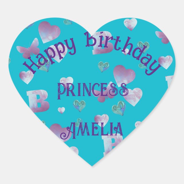 Aqua/blau-grün, rosa Herzen & Schmetterlingsballon Herz-Aufkleber (Vorderseite)