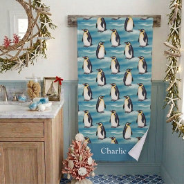 Aqua Blau Küsten-Arktis-Tier Pinguin Badehandtuch