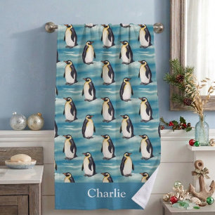 Aqua Blau Küsten-Arktis-Tier Pinguin Strandtuch