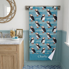 Aqua Blau Küsten-Papageientaucher-Vogel Badehandtuch