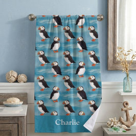 Aqua Blau Küsten-Papageientaucher-Vogel Strandtuch