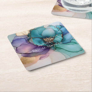 Aqua Blau Lila Gold Blumen-Brautjungfernparty Rechteckiger Pappuntersetzer