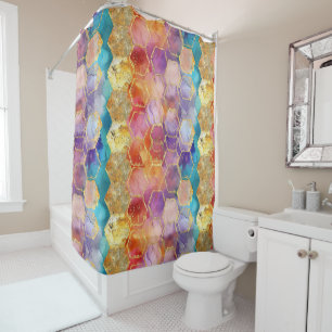 Aqua Blau Lila Grün Pink Gold Honigwabe Duschvorhang