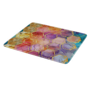 Aqua Blau Lila Grün Pink Gold Honigwabe Schneidebrett