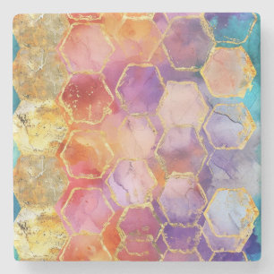 Aqua Blau Lila Grün Pink Gold Honigwabe Steinuntersetzer
