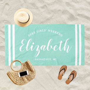 Aqua Blau Mädchen-Wochenende Monogramm Name Strandtuch