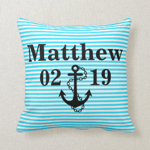 Aqua Blau Namens-Kissen mit Anker-Design Kissen