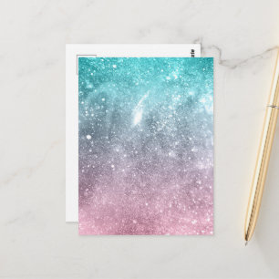 Aqua blau Pink Ombre Meer Galaxy abstrakt Postkarte