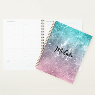 Aqua-blau Rosa Ombre Meer Galaxie abstrakt Monogra Planer
