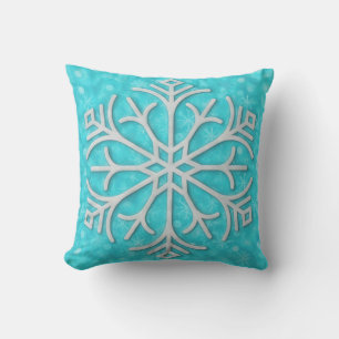 Aqua-Blau-Schneeflocken-Kunst-Winterferien-Kissen Kissen