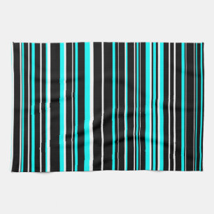Aqua Blau, Schwarz und Weiß Barcode Streifen Geschirrtuch