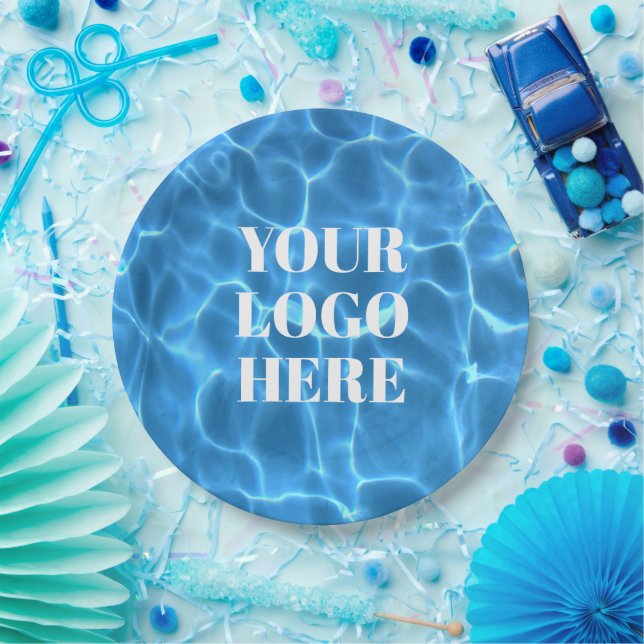 Aqua Blau Schwimmbad Foto Logo Pappteller (Party)