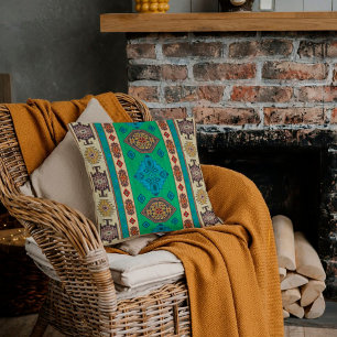 Aqua Blau Shamrock Grün Vintage Türkischer Kilim Kissen