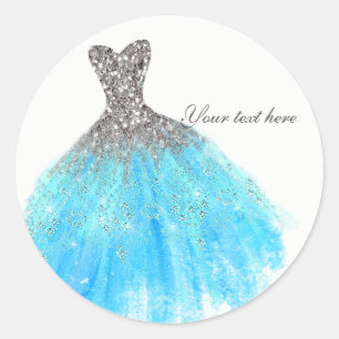Aqua Blau Silber Glitter Glam Kleid Partygeschenk Runder Aufkleber