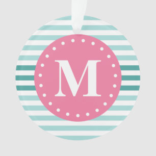 Aqua Blau Streifen Muster rosa Monogramm Ornament