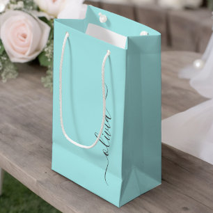 Aqua Blau Teal Moderne Schrift Mädchen-Monogramm-N Kleine Geschenktüte