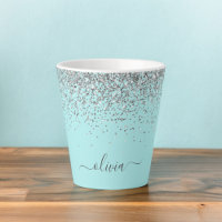 Aqua Blau Teal Silber Glitter Monogramm