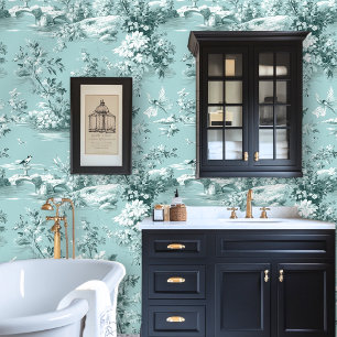 Aqua Blau Toile im Vintage-Stil Peel-and-Stick Tapete