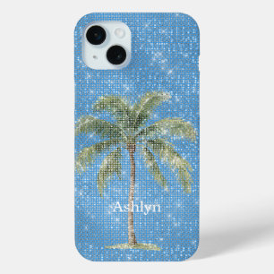 Aqua Blau Tropischer Palmbaum Glanz  Case-Mate iPhone Hülle