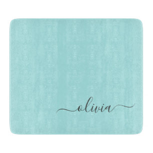 Aqua Blau Türkis Moderner Schriftzug Mädchen Monog Schneidebrett