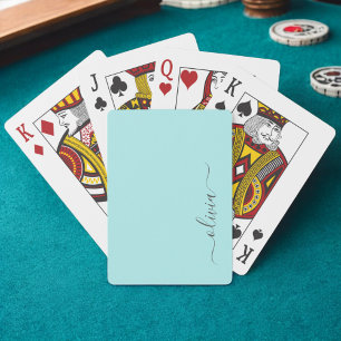 Aqua Blau Türkis Moderner Schriftzug Mädchen Monog Spielkarten