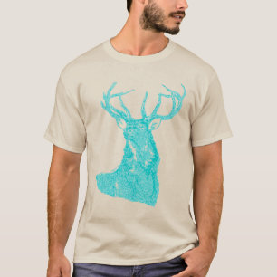 Aqua Blau Türkis Rustikal Hirsch Bock Wildtier T-Shirt