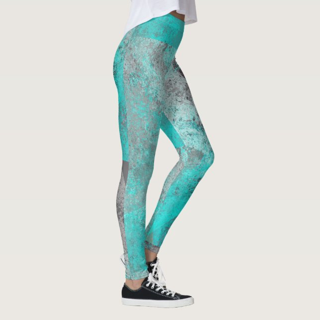 Aqua blau türkis und grau erschüttert abstrakt leggings (Rechts)