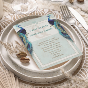 Aqua Blau und Braune Pfauen Hochzeitseinladung Einladung