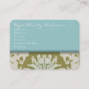 Aqua Blau und Gold Damast Floral - Visitenkarte