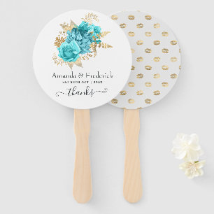 Aqua-Blau und Goldene Blumenhochzeit Fächer